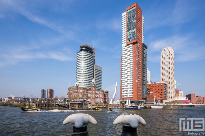 Te Koop | De Wilhelminapier met de Watertaxi Rotterdam in kleur