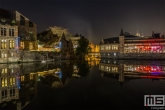 Te Koop | De Oude Vismijn reflectie in de Leie in Gent in de nacht