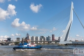 De sleepboot Faiplay XI met de Erasmusbrug in Rotterdam tijdens de Wereldhavendagen