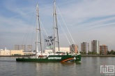 Het Greenpeace schip Rainbow Warrior in Rotterdam