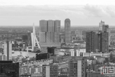 De skyline van Rotterdam met de Wilhelminapier en de Erasmusbrug