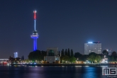 De Euromast in Rotterdam in rood, wit en blauw