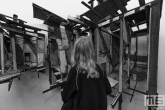 Een 3d schilderij in zwart/wit tijdens Art Rotterdam in de Van Nelle Fabriek in Rotterdam