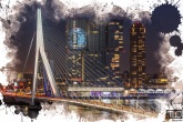 Te Koop | De Erasmusbrug en de Wilhelminapier met het Feyenoord logo op de Rotterdam