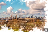 Te Koop | De skyline van Rotterdam met het Feyenoord Art Stadion De Kuip en Hollandse wolken