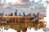 Te Koop | De skyline van Rotterdam met het Feyenoord Art Stadion De Kuip en Hollandse wolken