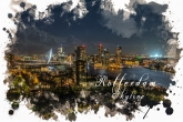 Te Koop | De skyline van Rotterdam met het Feyenoord Art Stadion De Kuip in Rotterdam tijdens een speelavond