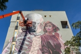 Een mural door Telmo Miel en Smug tijdens het Pow! Wow! Festval in de Afrikaanderwijk in Rotterdam