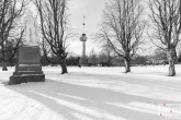 Sneeuw in het Park in Rotterdam met de Euromast