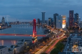 De skyline van Rotterdam met de Willemsbrug, Boompjes en de Erasmusbrug