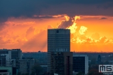 De zonsondergang in het stadscentrum van Rotterdam