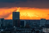 De zonsondergang in het stadscentrum van Rotterdam