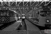 Het Trammuseum Rotterdam van Stichting RoMeO met de tram van tramlijn 10 en een werktram