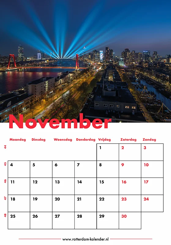 Te Koop | De skyline van Rotterdam met lichtshow voor 150 jaar Holland America Line