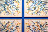 Een viertal schilderijen van Rogier Arents tijdens Art Rotterdam in de Van Nelle Fabriek in Rotterdam