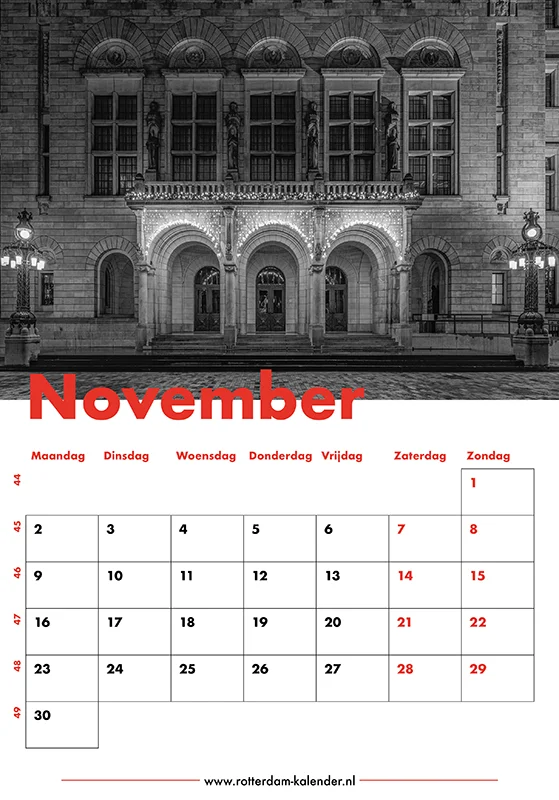 Te Koop | Het stadhuis van Rotterdam met sfeerverlichting in zwart/wit Te Koop | Het stadhuis van Rotterdam met sfeerverlichting in zwart/wit